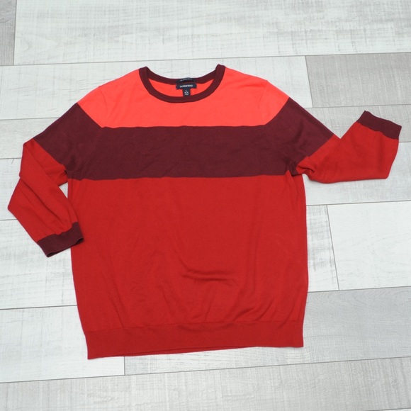 Lands' End Sweater Maroon Stripe Knit Crew 14 16 - Picture 2 of 4